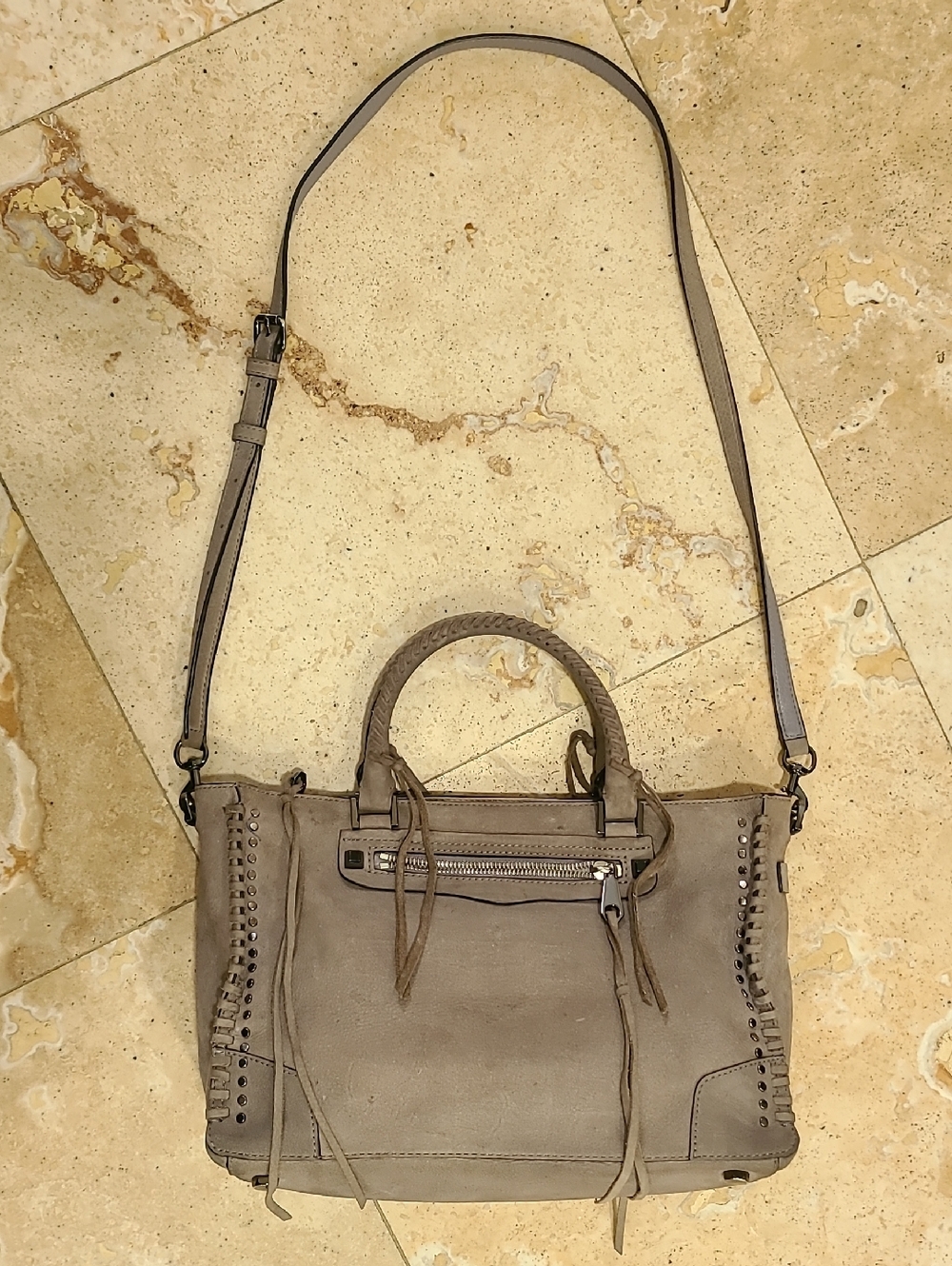 Rebecca Minkoff Taupe Leather Studded  Shoulder Bag